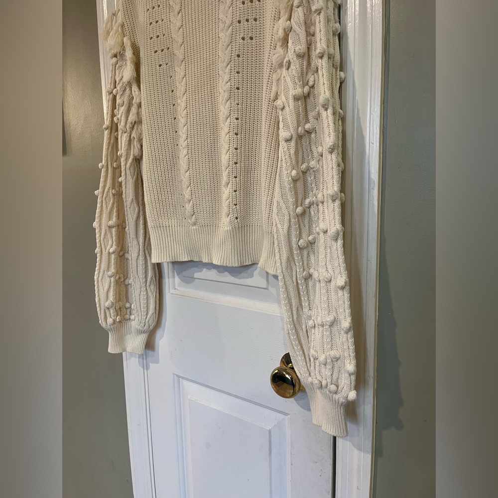 Cleobella White Knit Ivory Pom Pom Fringe Sweater M b2 - Picture 5 of 8